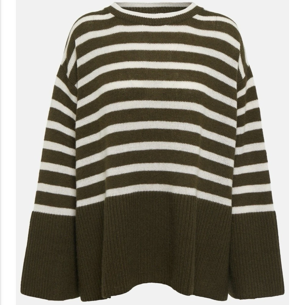 Jardin Des Orangers Allude Striped Wool Cashmere Sweater Womans XS Green White